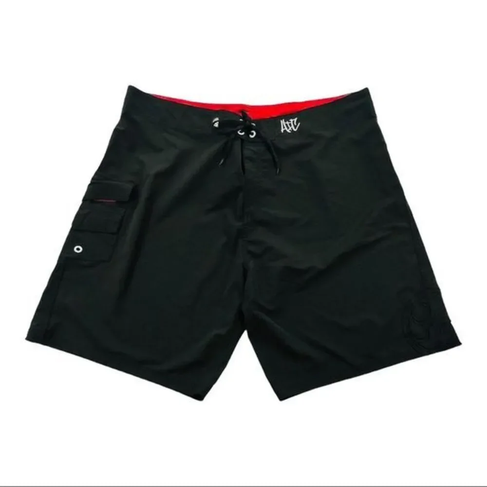 Hawaiian Island Creations Mens Board Shorts Black and Red HIC Size 44 (10143)